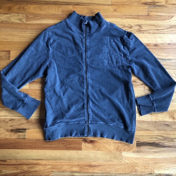 EXPRESS Zip Up Sweatshirt Gray Vintage Style L - Picture 1 of 7